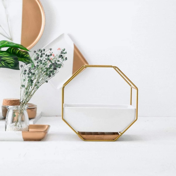 Gylden geometrisk keramisk hengende vasesett for vegg-, skrivebords- og saftige grytetrekk