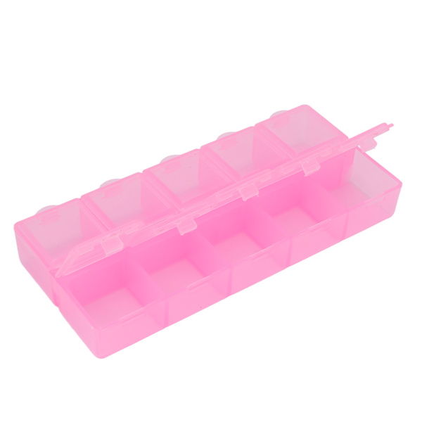 Pärlbehållare 10 fack Hållbar Slitstark Bärbar Transparent Multifunktionell Plast Smycken Organizer Rosa