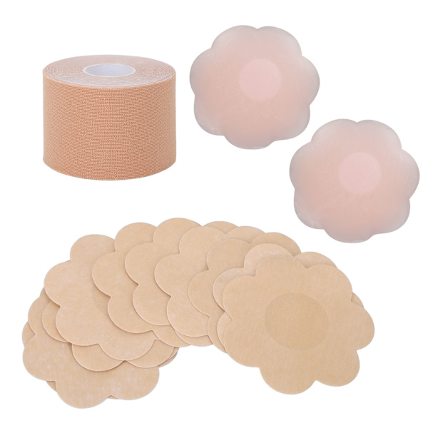 Brystløftetape Pustende Elastisk Boob Tape Sett Silikon Brystvortedeksel Patch
