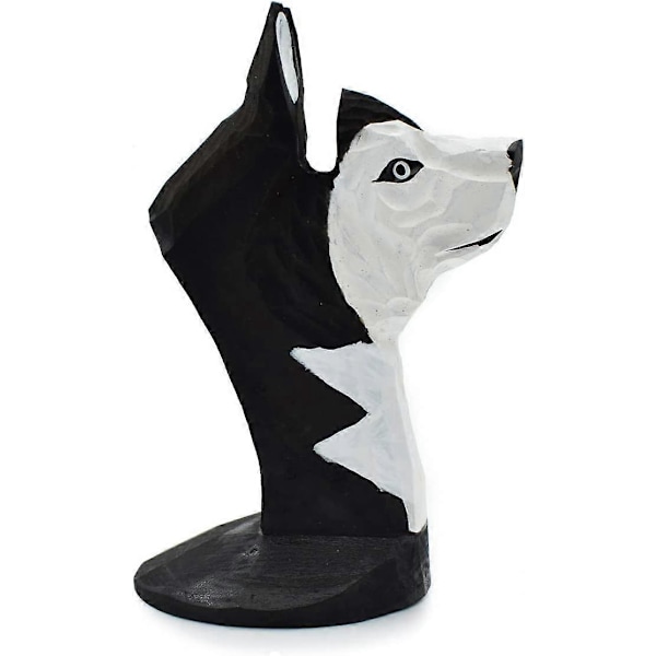 Käsityönä veistetty puinen eläinlasiteline kotiin, toimistoon, koristeeksi (Husky)