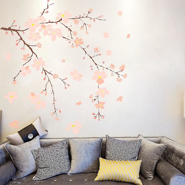 Pink Kirsebærblomst Vægdekorationer Vægmærkater Mural Trægren Dekorationer til Soveværelse Stue TV Væg