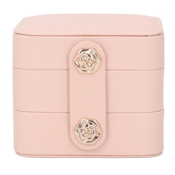 Smykkeæske Pink Bærbar Multi Layer PU Læder Smykke Rejsetaske til Hjem Ring Øreringe Halskæde