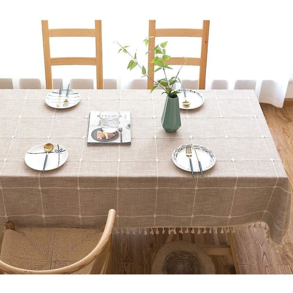 Rutet duk i bomullslin - rektangulær hjemmedekorasjon - 140x180 cm