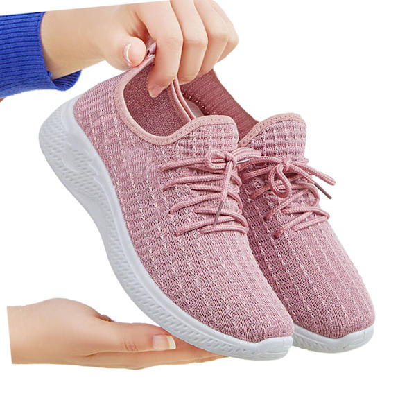 Lätta och andningsbara dampromenadskor, avslappnade löparskor med låg profil, andningsbar ovandel, halkfria sportskor, vår- och höststil, rosa, storlek 36