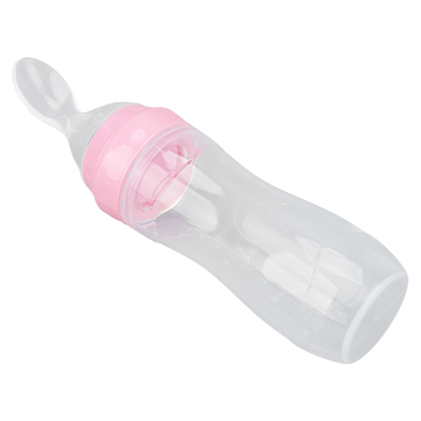 Matmatare Mjuk silikon Enhandsdrift Skala Designmatare med mjuk sked för äldre patienter Rosa