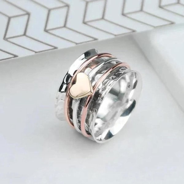 Klassisk Hjerte Spinner Ring Angstlindring Roterende Kærlighedsring Perfekt Gave til Kvinder Fødselsdag Valentinsdag