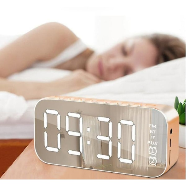 Digital LED-vekkerklokke med Bluetooth-høyttaler og lysende elektronisk musikkboks ved sengen - Hvit