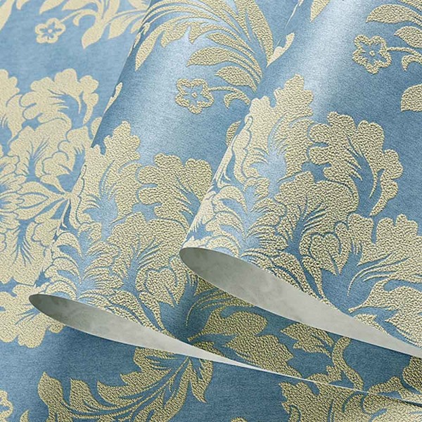 0,53M × 9,5M 3D tapet i europeisk stil, non-woven modern tapet för vardagsrum, sovrum, TV-bakgrund, himmelsblå