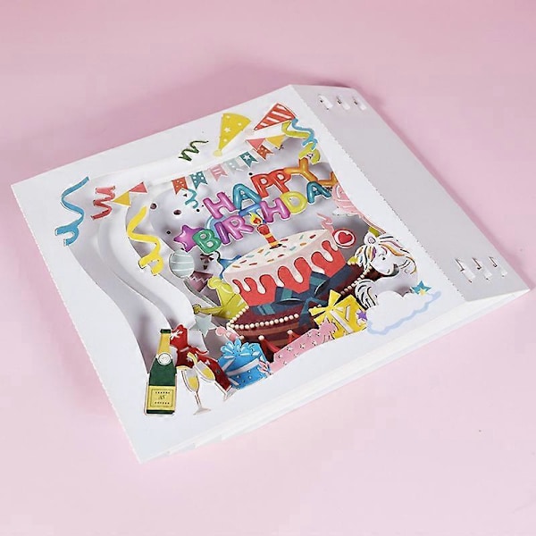 Hyvää syntymäpäivää 3D Pop Up -kortit 3D-onnittelukortti Postikortit syntymäpäivälahjaksi, parhaat toiveet käsintehty paperi 3D-kakkulaatikko-onnittelukortti