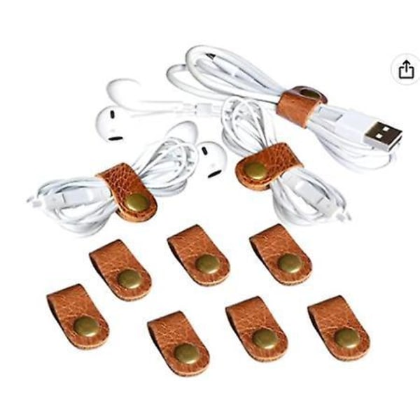 10- set kaapelin organizer , kuulokekaapelin säilytyshihnat, 100 % kasviparkittua nahkaa, valmistettu Saksassa, vaaleanruskea