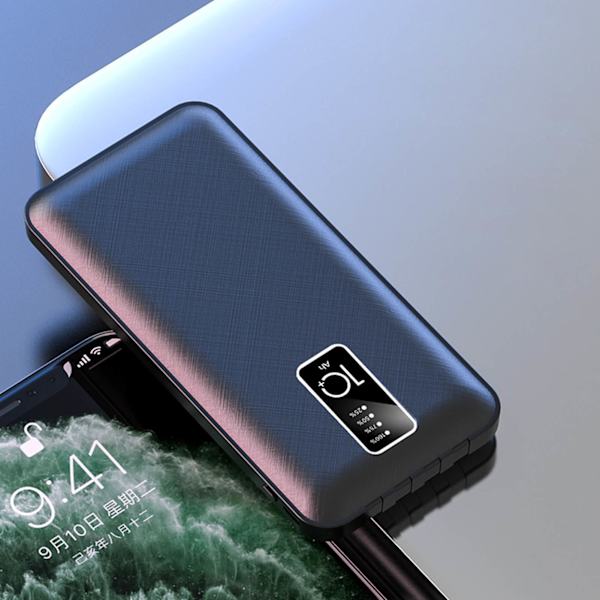 Powerbank 10000mAh kapacitet Ultratunn digital display skärm bärbar laddare för telefon surfplatta svart