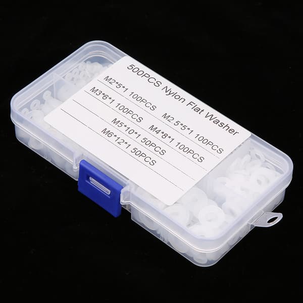 500 st M2-M6 Nylon Platt Bricka Packning Vanliga Brickor Sortimentskit med Låda (Vit)