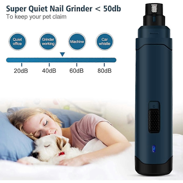 Elektrisk nagelfil för hundar, nagelklippare för hundar, katter och kaniner, elektrisk klöfil med 2 hastigheter, 50db ultratyst, USB-snabbladdning, säker