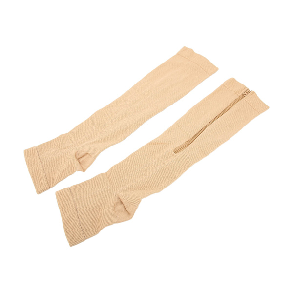 Nylon Dragkedja Design Främja blodcirkulationen Kompressionsstrumpor med öppen tåHudfärg S/M