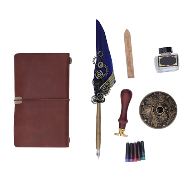 Feather Pen Sæt Retro Udsøgt Fire Paint Voks Tom blækflaske Blæksæk Base Bog Stempel Quill Pen Kit Royal Blue