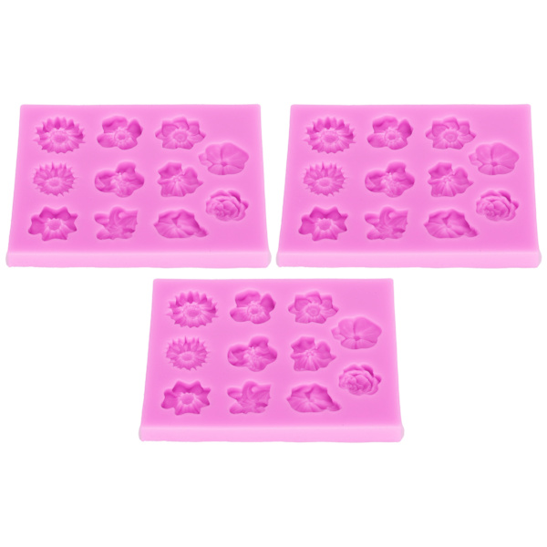 3 stk. Blomstermønster Fondant Kageforme Silikoneforme Sæt til Chokolade Polymer Ler (Pink)