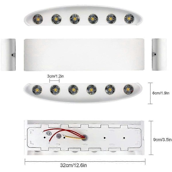 Moderne Væglampe IP65 Vandtæt 12W LED Væglamper Aluminium Indendørs Væglampe til Stue Soveværelse Hall Trappe Gang (12W) [Energiklasse F]
