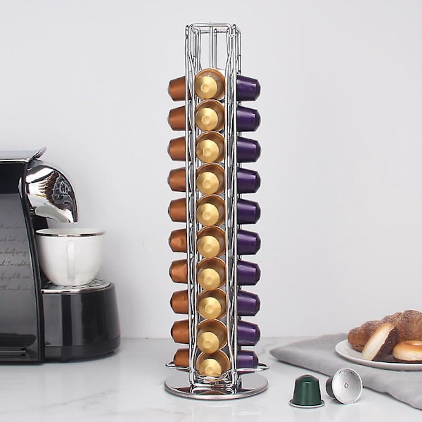 Kaffe-kapselhållare - Snygg kromfinish, 40 kapselkapacitet, 360° rotation