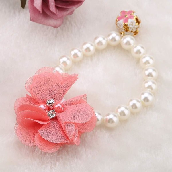 Pink Pet Pearl Flower Collar - Justerbart elastisk halsbånd for hunder - Valpsmykketilbehør