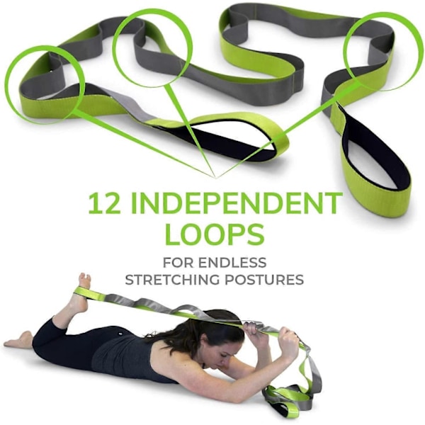 Yogastrap 12 Öglor Yogastretchband Icke-elastisk Stretchband för Fysioterapi Pilates Dans och Gymnastik