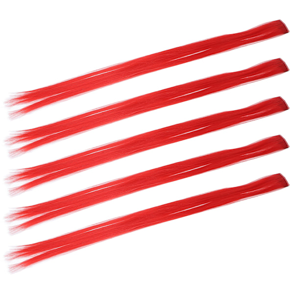 5 stk klips i hårpynt farget rett hårforlengelse klips hårstykke klips for fest CosplayBright rød