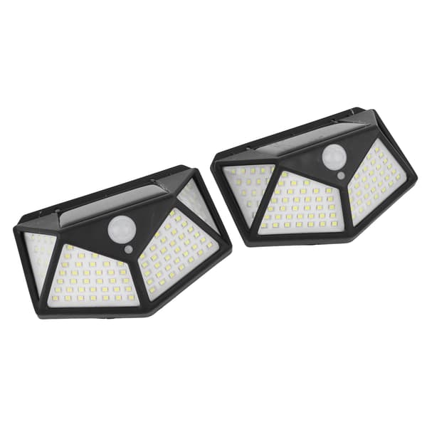 2 stk. solcellebevegelsessensorlys 4-sidig 100 LED høy lysstyrke vanntett utendørs solcellevegglampe