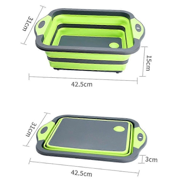 1 stk. Grå og hvid foldbar skærebræt, multifunktionel køkken grøntsagsvaskekurv, silikone opvaskebalje til BBQ/Picnic/Camping