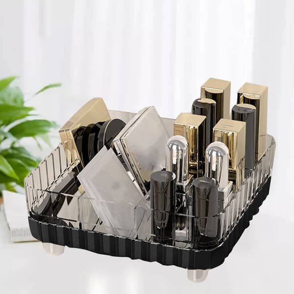 Makeup Organizer med Flere Rum Skridsikker Plastik Vanity Makeup Organizer til Kosmetik Læbestifter Smykker Transparent Sort