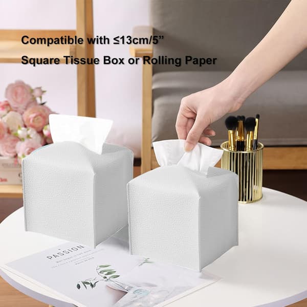 Tissue Holder, Square PU Leather Tissue Box Cover, Waterproof Modern Tissue Box Holder with Bottom Strap, Decorative Foldable Tissue Box Cover