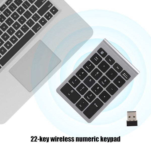 RF304 22 taster Numerisk tastatur USB 2.4G trådløst minitastatur med mottakerjerngrå