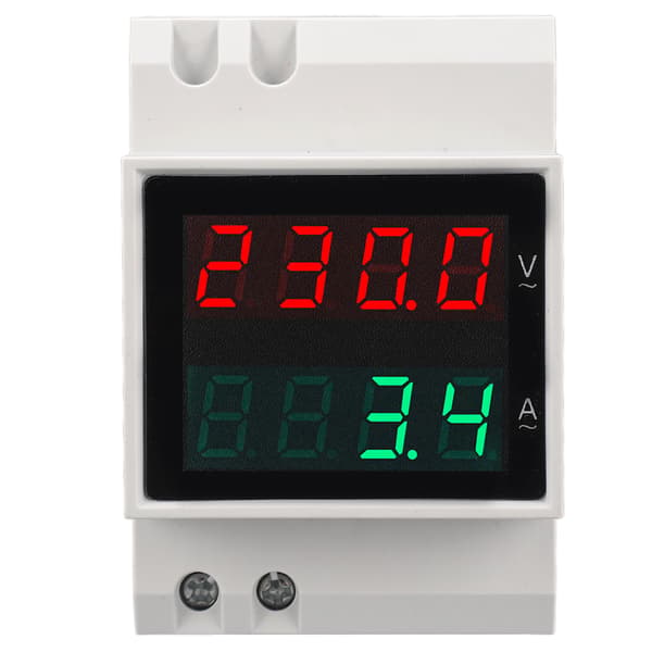 Voltmeter Ammeter 4-cifret display DIN-skinne montering Enfaset spændingsstrømmåler 0,1-99,9A AC80-300V