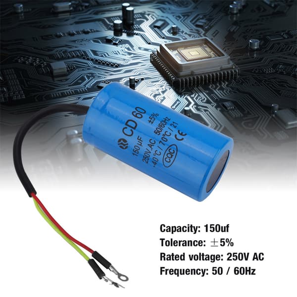 CD60 Driftskondensator med ledning 250V AC 150uF 50/60Hz til motorluftkompressor