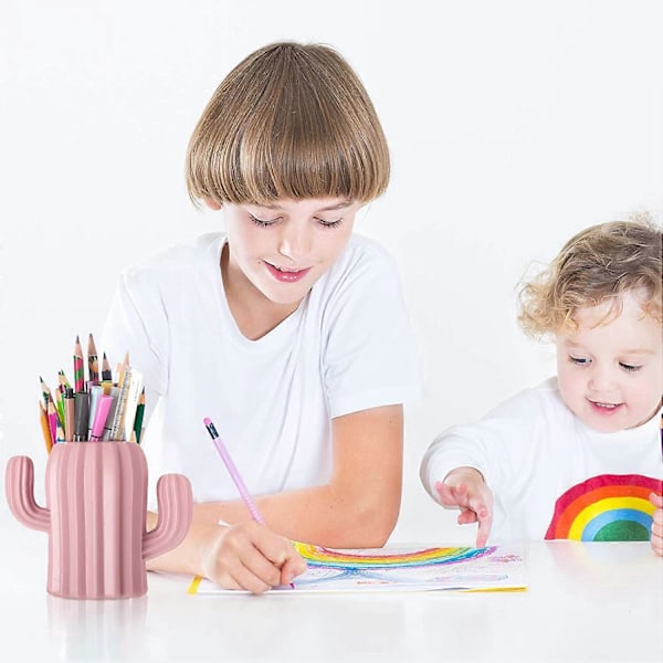 2 Stykker Kaktus Pennholder Kaktus Penn Blyantbeholder Skrivebordstilbehør Pennekopper Børsteholder for Student Multifunksjonell Oppbevaringsboks Kontor (Rosa)