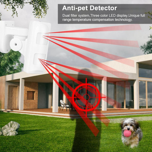 Utomhus Smart Vattentätt Dubbelstrålande Infraröd Anti-Pet Detector Säkerhetssystem