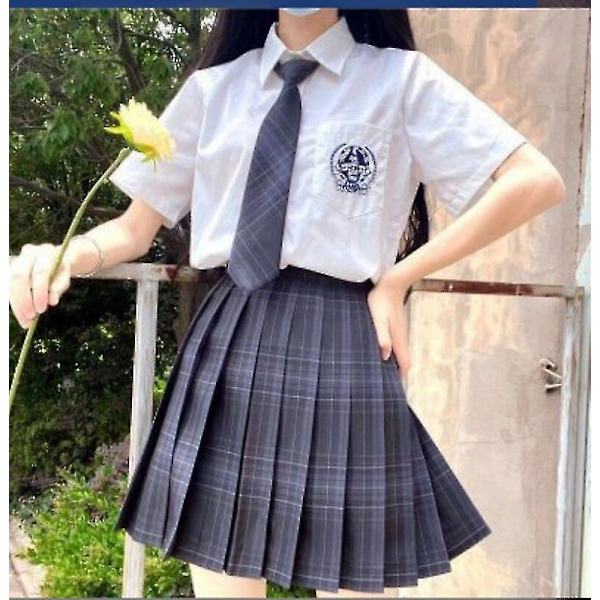 Broderad skjorta och plisserad kjol set för JK Uniform XL Kolgrå