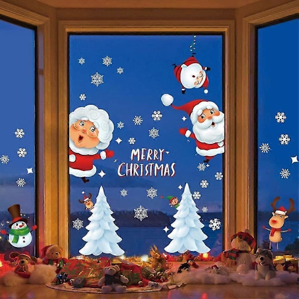 Julevinduer Statiske Klistermærker Santa Claus Snemand Hjort