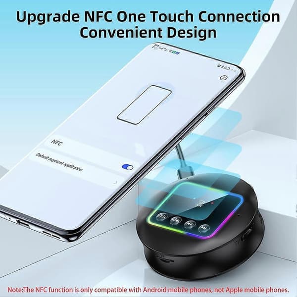 NFC Bluetooth 5.4-sender/-modtager, Bluetooth RCA-lydadapter med RGB-lys/AUX/RCA/TF til TV/Bil/PC/Højttalere Black