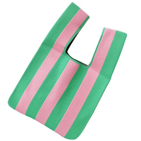 Indkøbspose, indkøbspose, stribemønster, stor kapacitet, sammenklappelig, genanvendelig, vævet taske til daglig rejse, pink grøn
