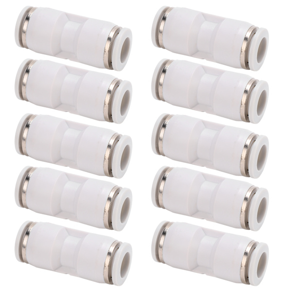 10 stk. lige trykforbindelser luftslange hurtigudløsning pneumatiske rør fittings hvid PU-10