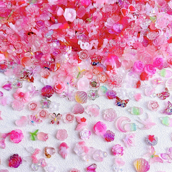 50 stk. 3D Flatback Neglepynt Lysende Neglekunstdekorasjoner med Blomster, Hjerter, Kaniner, Sommerfugler, DIY Akryl Negledekorasjoner13