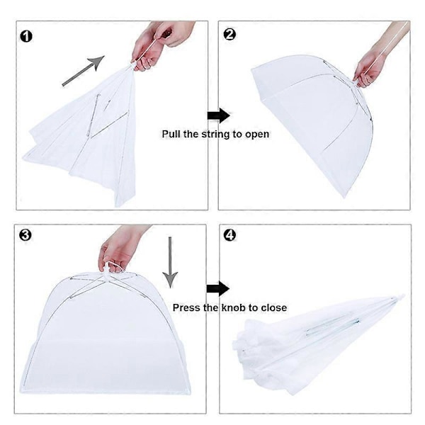 Vit 4-pack Vikbar Matklocka Formad Flugnät Matöverdrag Vikbart Paraply Tält Insektsmedel Myggskydd för Grill Picknick Mat 43x43cm