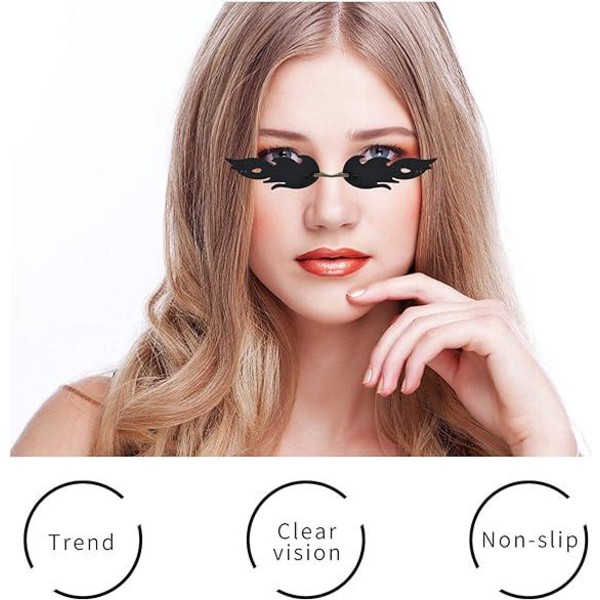 Fashion Flame solbriller UV400 sorte kantløse bølgesolbriller Eyewear Luksus Trending smalle solbriller Kvinder Mænd