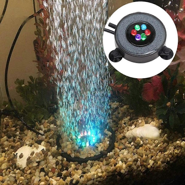 2025 Egnet Akvarium Luftstein Fisketank Led Luftstein Boblelys med 6 Fargeskiftende LED-er