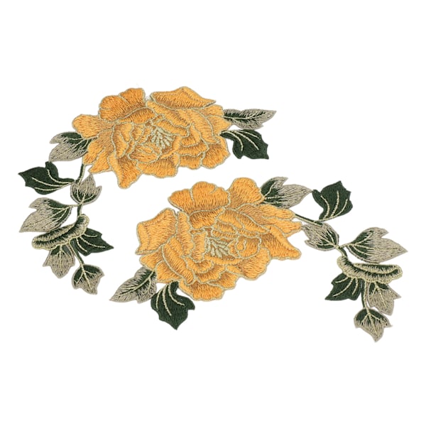 1 par blomsterbroderi patches smukke blomstermønster broderede applikation stryge på patches til DIY tøj gul