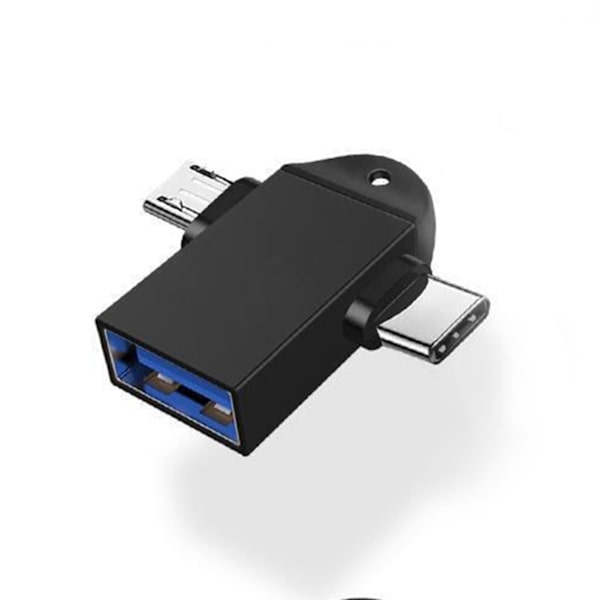 OTG-sovitin 3-in-1, tyyppi C - USB 3.0 -naaras, alumiiniseos, yleiskäyttöinen Androidille, musta, avainnauhalla