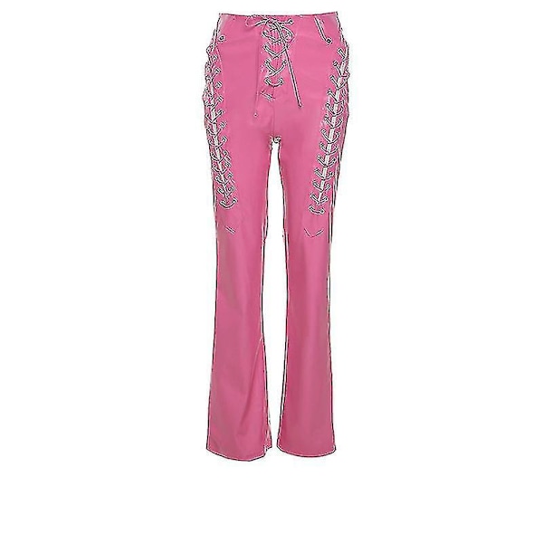 Blonde PU Læder Dame Bukser S Pink