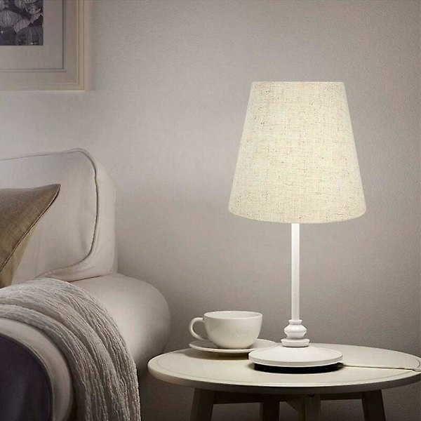 Set med 6 Burlap Barrel Lampskärm Clip-On Små lampskärmar för bords- och golvlampor, beige nordisk ljuskrona lampskärm