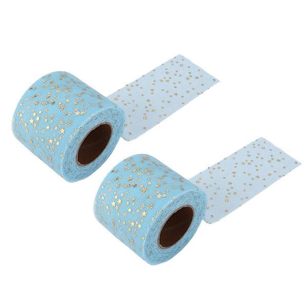 2 stk. glitter tylruller med skinnende udseende, nem at bruge, tilstrækkelig mængde, fire farver, netstof tyl til DIY-dekoration, himmelblå