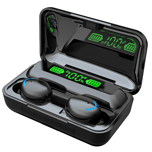 Bluetooth-hörlurar Multifunktion HiFi Stereo Touch Control Trådlösa hörlurar med LED Digital Display Svart