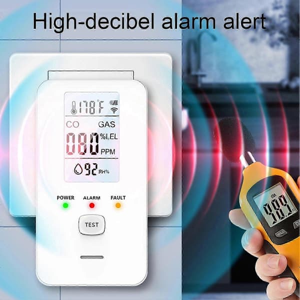 4-in-1 Multifunction Detector Natural Gas Carbon Monoxide Propane Detector Home Apartment RV Plug-in Temperature Humidity Detector Black